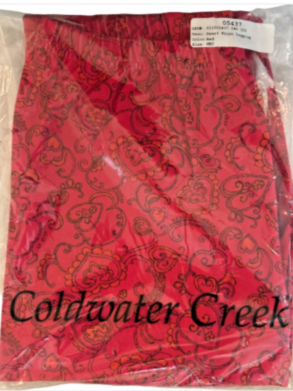 Y2K NWT Coldwater Creek Leggings Womens Medium Red Heart Paisley Print Pants